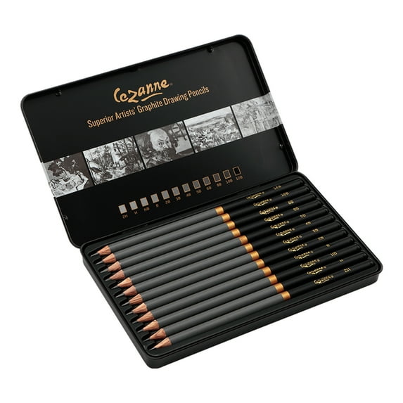Cezanne Graphite Drawing Pencils Set - Assorted Set of 12 Break-Resistant Graphite Lead, Easy-to-Sharpen Sketch Pencils, Master Artist Quality Graphite Pencils for Technical and Artistic Drawing