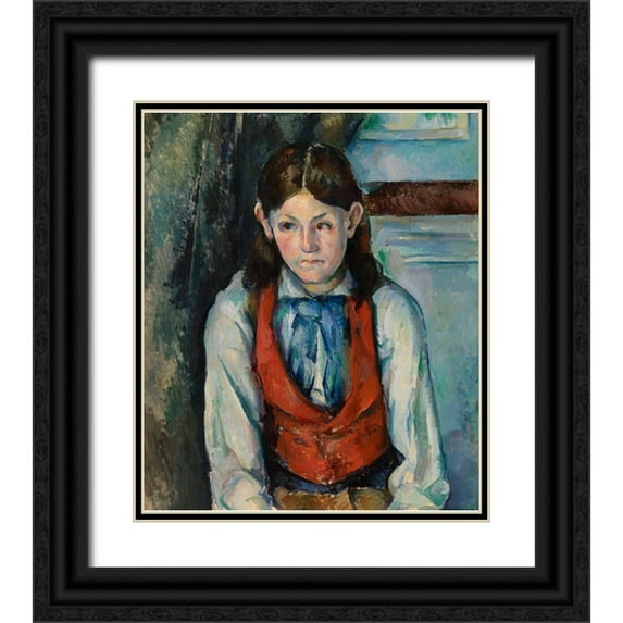 Cezanne, Paul 12x14 Black Ornate Wood Framed with Double Matting Museum Art Print Titled - Boy in a Red Vest