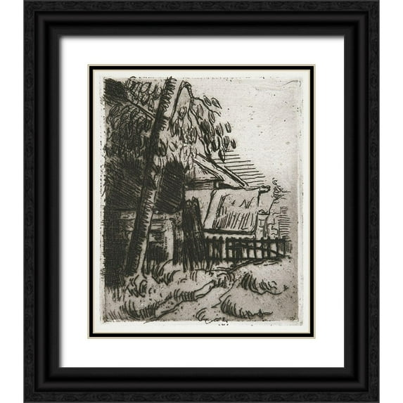 Cezanne, Paul 12x14 Black Ornate Wood Framed with Double Matting Museum Art Print Titled - Landscape in Auvers