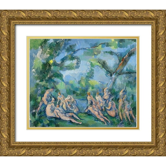 Cezanne, Paul 14x12 Gold Ornate Wood Framed with Double Matting Museum Art Print Titled - The Bathers