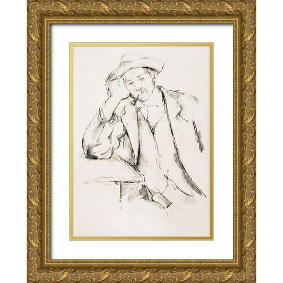 Cezanne, Paul 14x18 Gold Ornate Wood Framed with Double Matting Museum Art Print Titled - Leaning Smoker