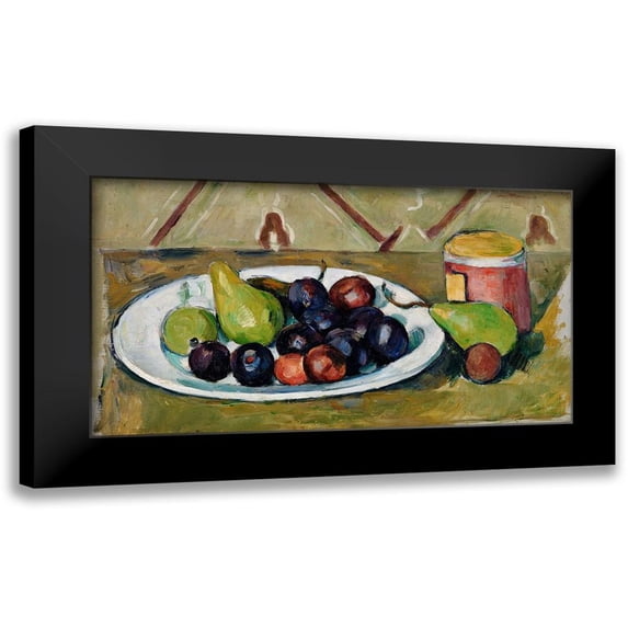 Cezanne, Paul 18x12 Black Modern Framed Museum Art Print Titled - Plate with Fruit and Pot of Preserves