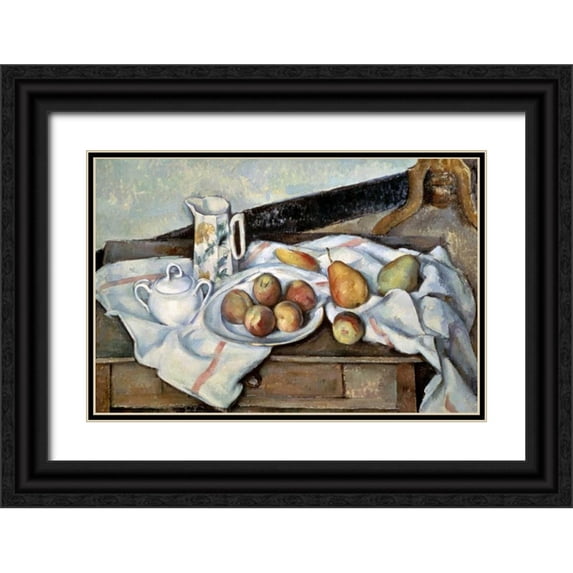 Cezanne, Paul 18x13 Black Ornate Wood Framed with Double Matting Museum Art Print Titled - Peaches and Pears