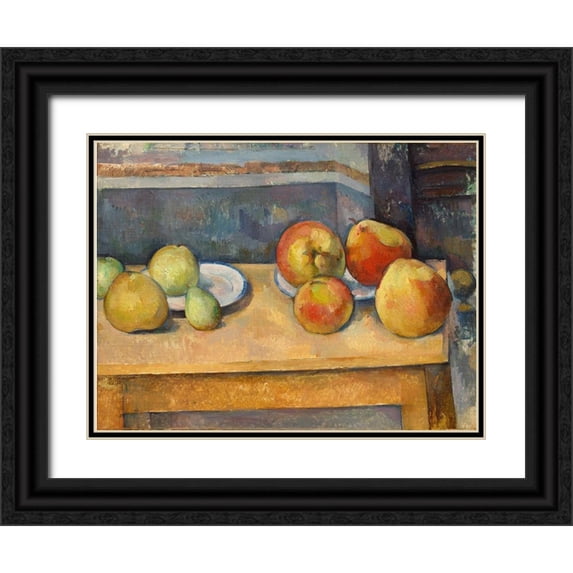 Cezanne, Paul 18x15 Black Ornate Wood Framed with Double Matting Museum Art Print Titled - Still Life with Apples and Pears
