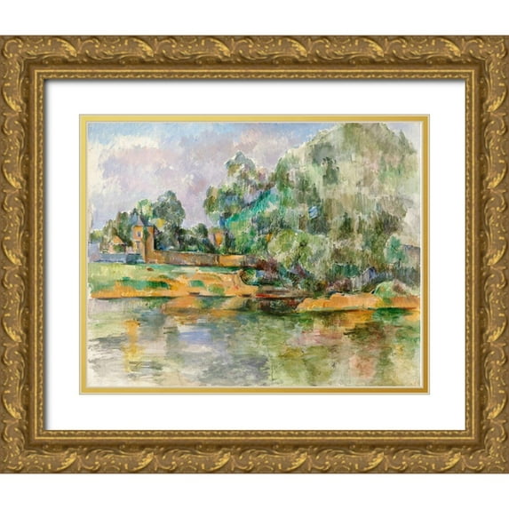 Cezanne, Paul 18x15 Gold Ornate Wood Framed with Double Matting Museum Art Print Titled - Riverbank