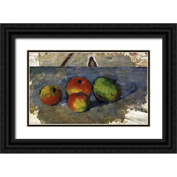Cezanne, Paul 24x16 Black Ornate Wood Framed with Double Matting Museum Art Print Titled - Four Apples