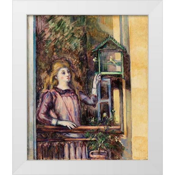 Cezanne, Paul 26x30 White Modern Wood Framed Museum Art Print Titled - Girl with Birdcage