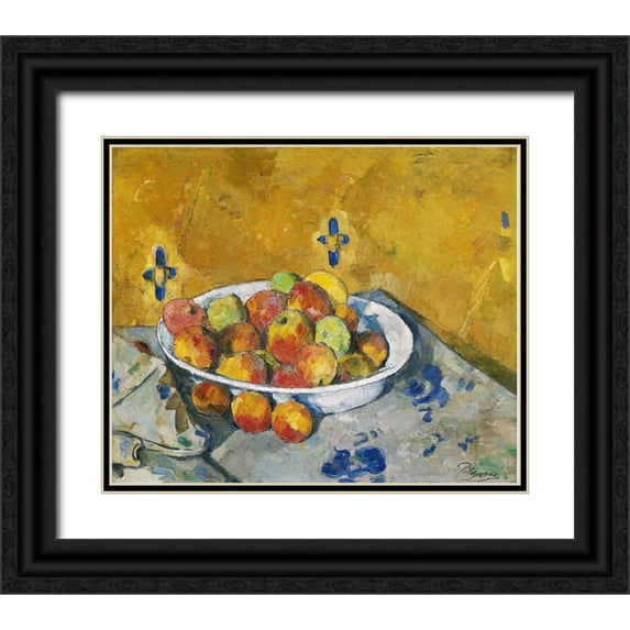 Cezanne, Paul 31x26 Black Ornate Wood Framed with Double Matting Museum Art Print Titled - The Plate of Apples