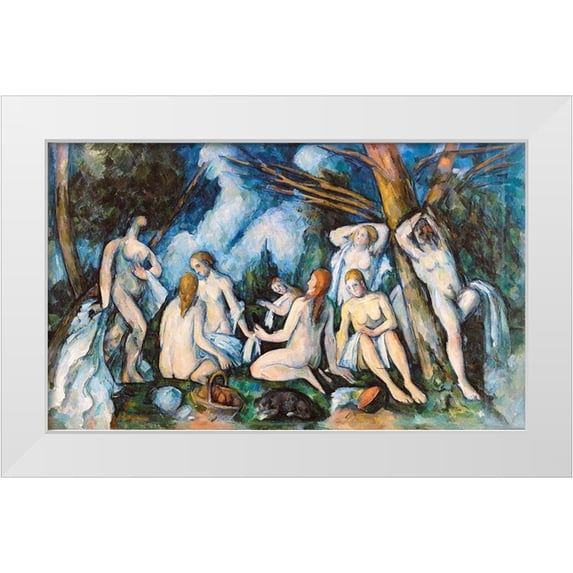 Cezanne, Paul 32x21 White Modern Wood Framed Museum Art Print Titled - The Large Bathers