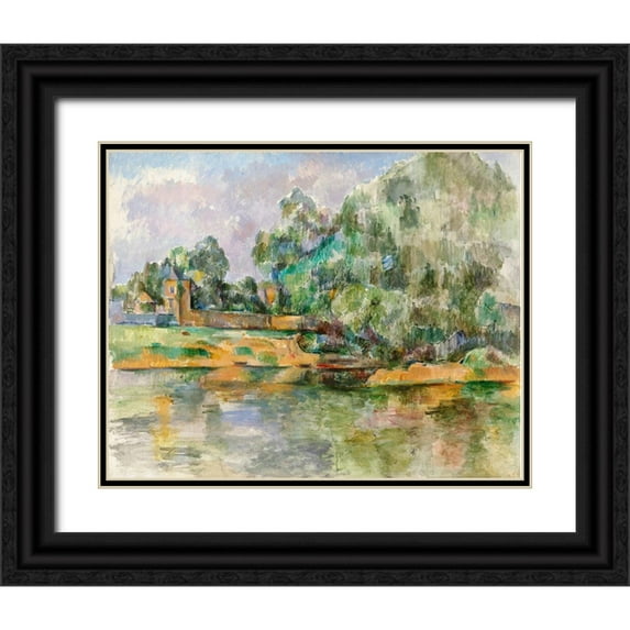 Cezanne, Paul 32x26 Black Ornate Wood Framed with Double Matting Museum Art Print Titled - Riverbank
