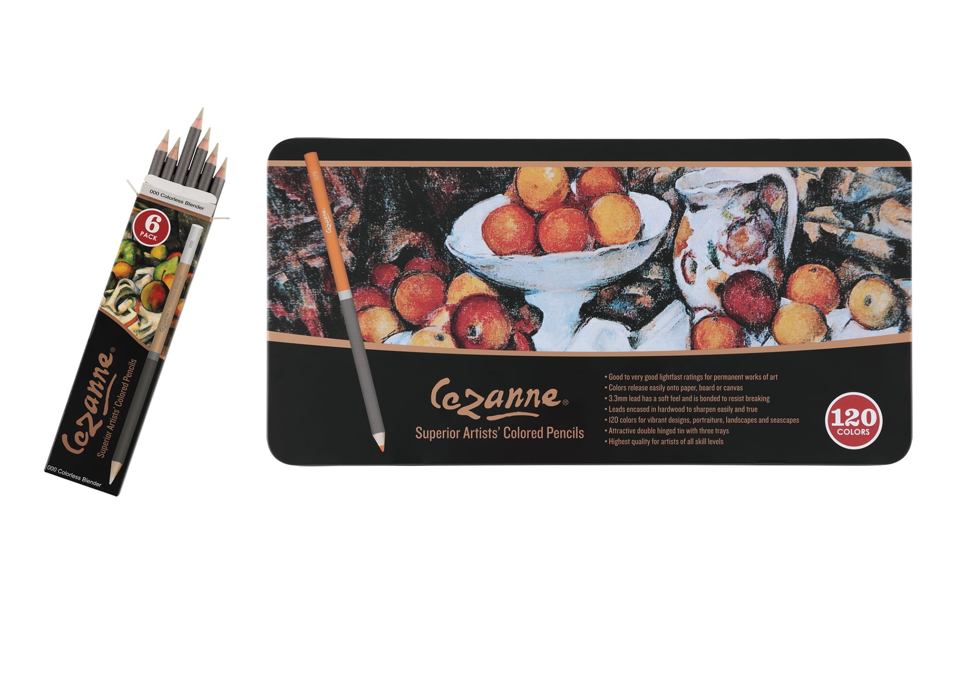 Cezanne Premium Colored Pencil Set With 6pk Colorless Blenders - Soft Wax Core Colored Pencils for Drawing, Blending, Coloring, Professional Artists & More! - 120-Count