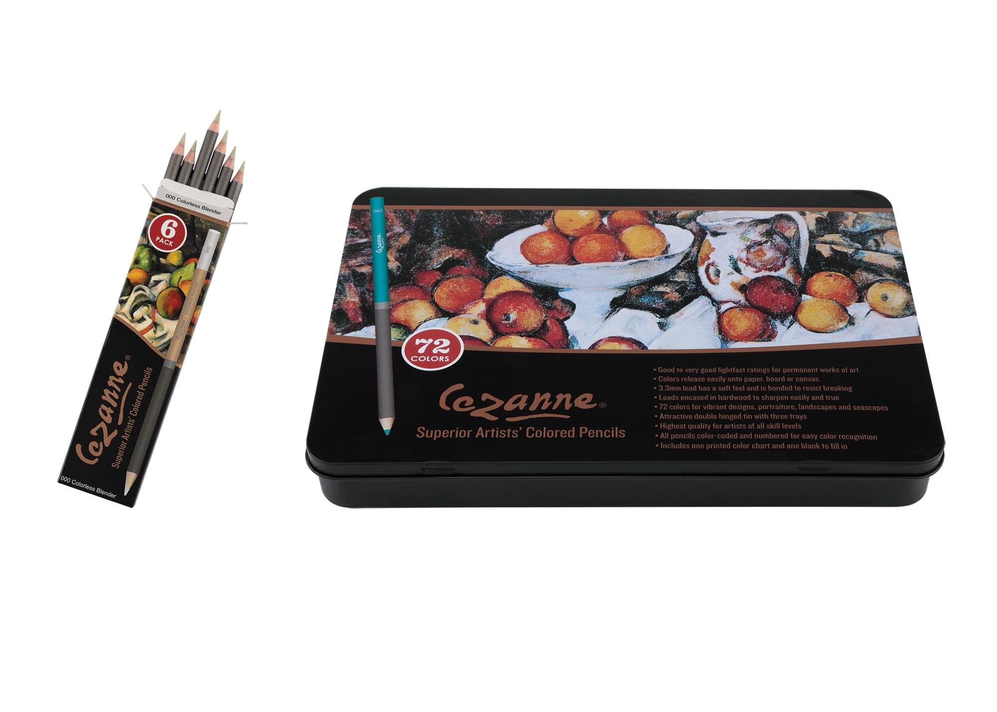 Cezanne Premium Colored Pencil Set With 6pk Colorless Blenders - Soft Wax Core Colored Pencils for Drawing, Blending, Coloring, Professional Artists & More! - 72-Count