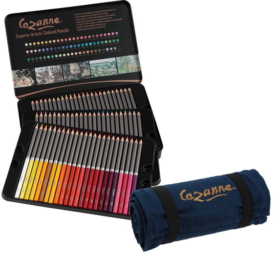Cezanne Set of 72 Professional Colored Pencils with Canvas Roll-Up Case - Premium, High Pigment Colored Pencils, 3.3mm Diameter Lead and Storage Case with Zipper Pouch - Can Hold up to 72 Pencils