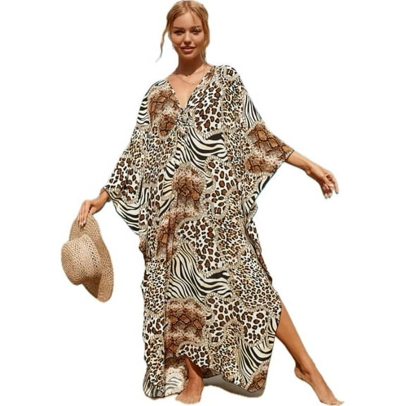 Cfcsrp Caftans for Women Plus size Animals Kaftan Dresses Swimsuit Cover up Beach Maxi Loungewear