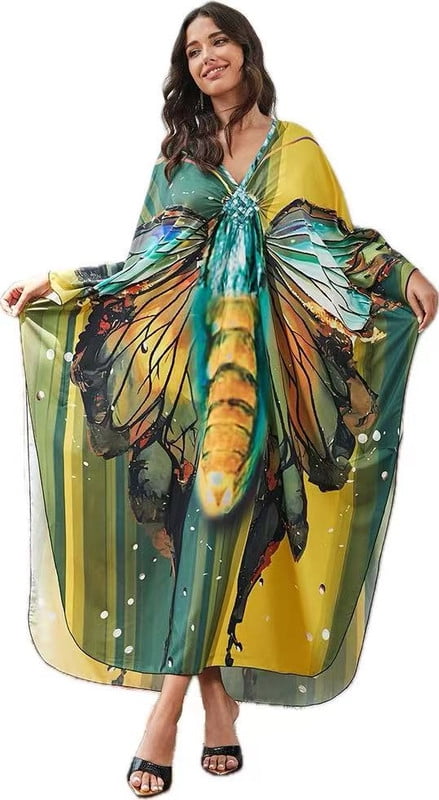 Selini Action Girls Butterflies Kaftan in Green main image 0