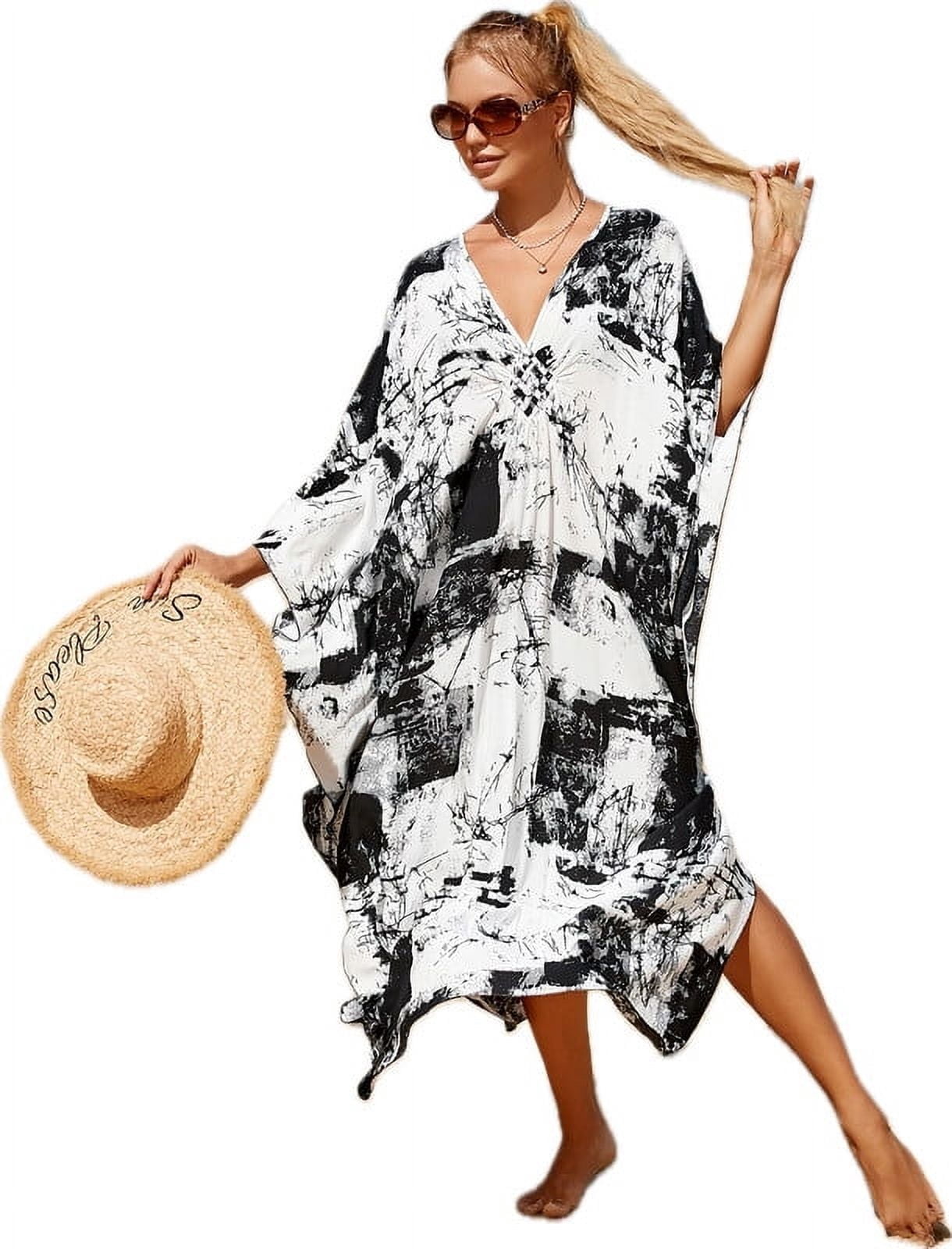 Caftans for Women ink painting Kaftan Beach cover up Swimsuit Loungewear