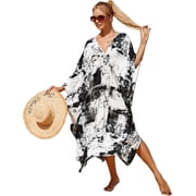 Cfcsrp Caftans for Women ink painting Kaftan Beach cover up Swimsuit Loungewear