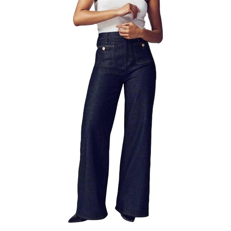 Cfklopgg Baggy Jeans for Woman Sailor Wide Leg Trouser High Waisted Casual Straight Leg Jeans Buttoned Denim Pants with Pocket Black Pants for Women Cfklopgg Baggy Jeans for Woman Sailor Wide Leg Trouser High Waisted Casual Straight Leg Jeans Buttoned Denim Pants with Pocket Black Pants for Women