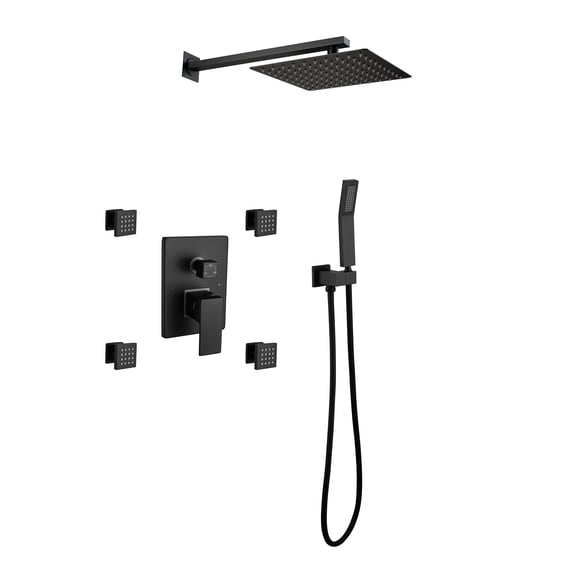 Cfowner 10" Shower System, Bathroom Luxury Faucet Set with Square Rainfall Shower Head Body Jets, 3 Functions Pressure Balance Shower Valve