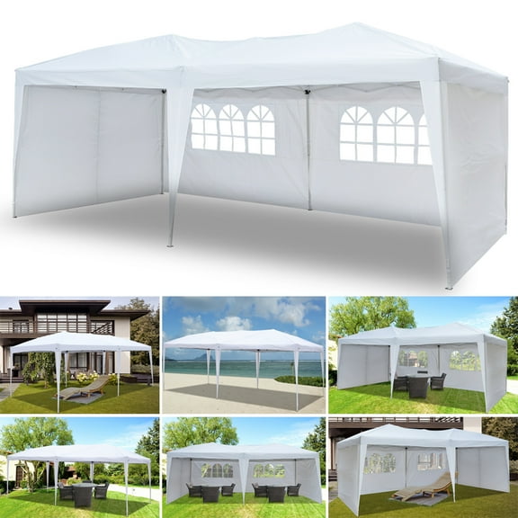 Cfowner 10' X 20' Outdoor Wedding Party Tent Camping Shelter Gazebo Canopy with 4 Removable Sidewalls Easy Set Gazebo BBQ Pavilion Canopy Cater Events