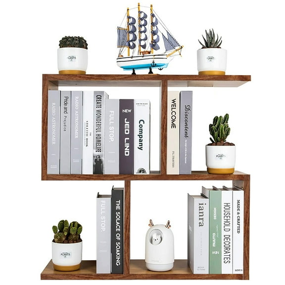 Cfowner 2-tier Free Standing S-Shaped Bookcase Storage Rack Wooden Display Decor