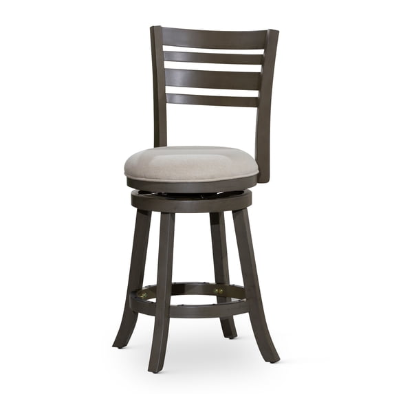 Cfowner 24" Counter Height Slat Back Swivel Stool, Weathered Gray Finish, Beige Fabric Seat