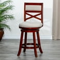 thumbnail image 1 of Cfowner 30" Bar Height X-Back Swivel Stool, Cherry Finish, Beige Fabric Seat, 1 of 5