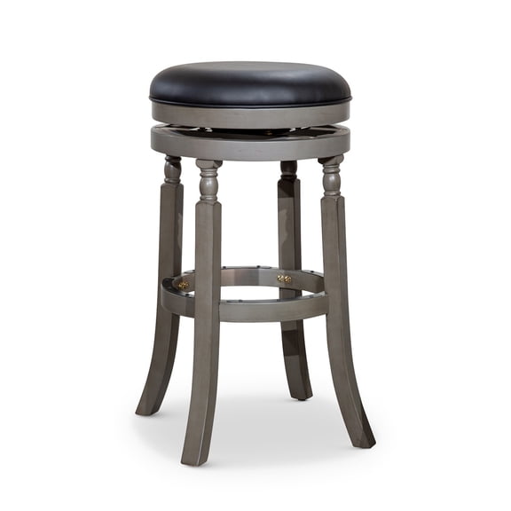 Cfowner 30" Bar Stool, Weathered Gray Finish, Black Leather Seat