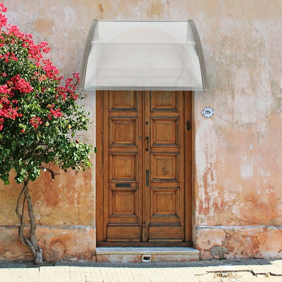 Cfowner 40"30" Polycarbonate ABS White & Gray Bracket Door/ Window Awnings for Patios, Outdoor Awning for Rain Snow Protection, Awnings for Windows (Aluminum Fixing Bars)