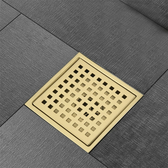 Cfowner 6" Shower Drain with Square Hole Pattern, Gold