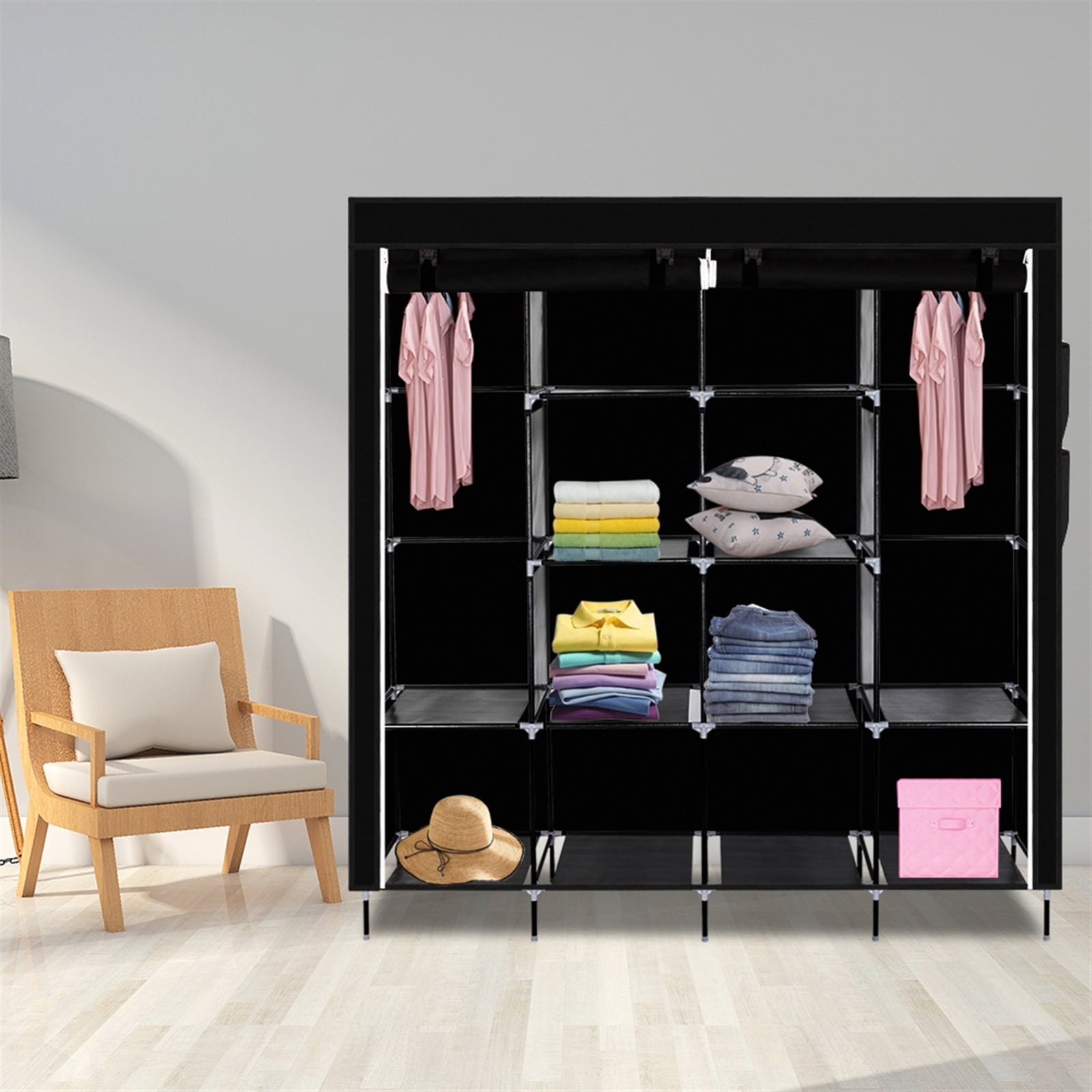 Cfowner 67" Clothes Closet Portable Wardrobe, Clothes Storage Rack 12