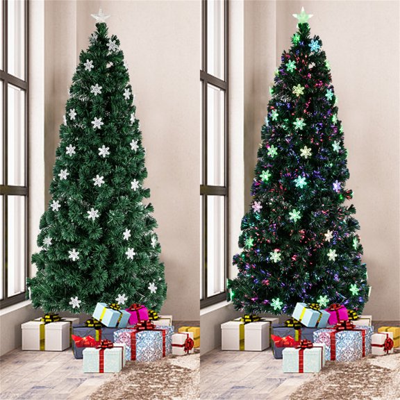 Cfowner 6FT Pre-Lit Fiber Christmas Tree, National Tree Company with Clear Lights, 230 Branches, Stand