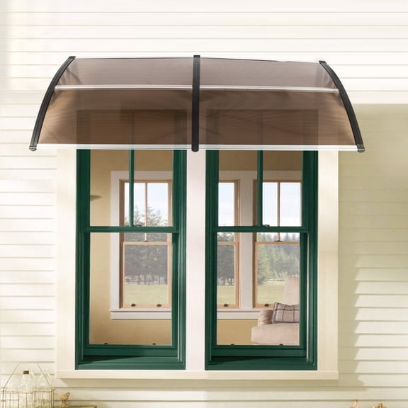 Cfowner 80"40" Polycarbonate ABS Brown & Black Bracket Door/ Window Awnings for Patios, Outdoor Awning for Rain Snow Protection, Awnings for Windows (Aluminum Fixing Bars)