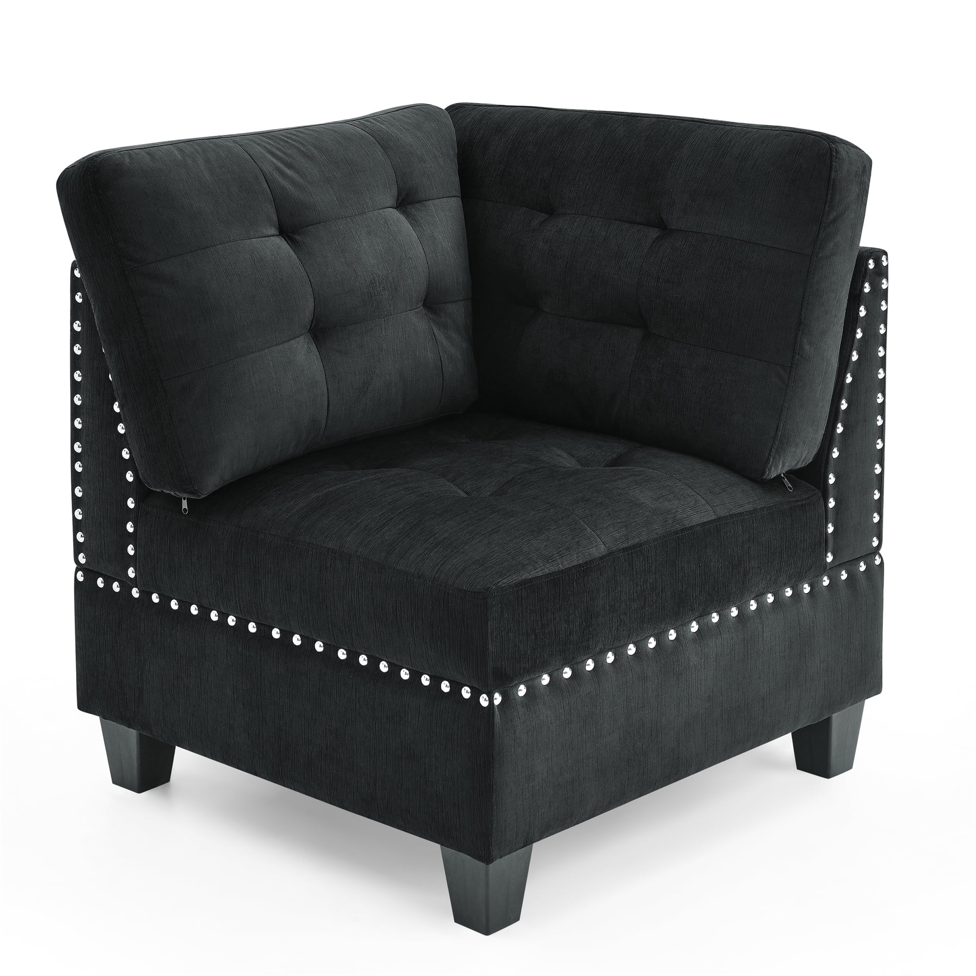 Cfowner Black Velvet Corner Sofa, Corner Couch Chair for Living Room