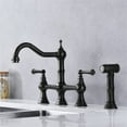 thumbnail image 1 of Cfowner Brass Bridge Kitchen Faucet, Kitchen Sink Faucet with Pull-Out Side Spray, Matte Black, 1 of 8