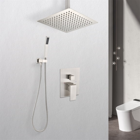 Cfowner Brushed Nickel Shower System- 12 Inches Ceiling Shower Faucet Set with Shower head, Handheld-Shower Combo Set for Bathroom-Easy Installation- Eco-Friendly