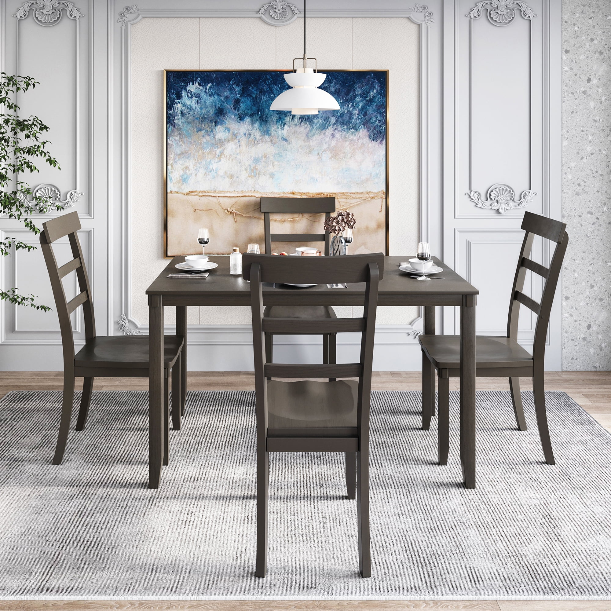 Cfowner Farmhouse 5 Piece Dining Table Set for Small Space, Kitchen Table Set with Square Dining