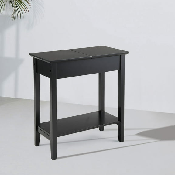 Cfowner Flip Top End Table, End Table Console Side Coffee Table Organizer, Nightstand Organizer w/ Storage Drawer, Wooden Storage Cabinet Side Table for Bedroom, Dining Room Furniture, Black