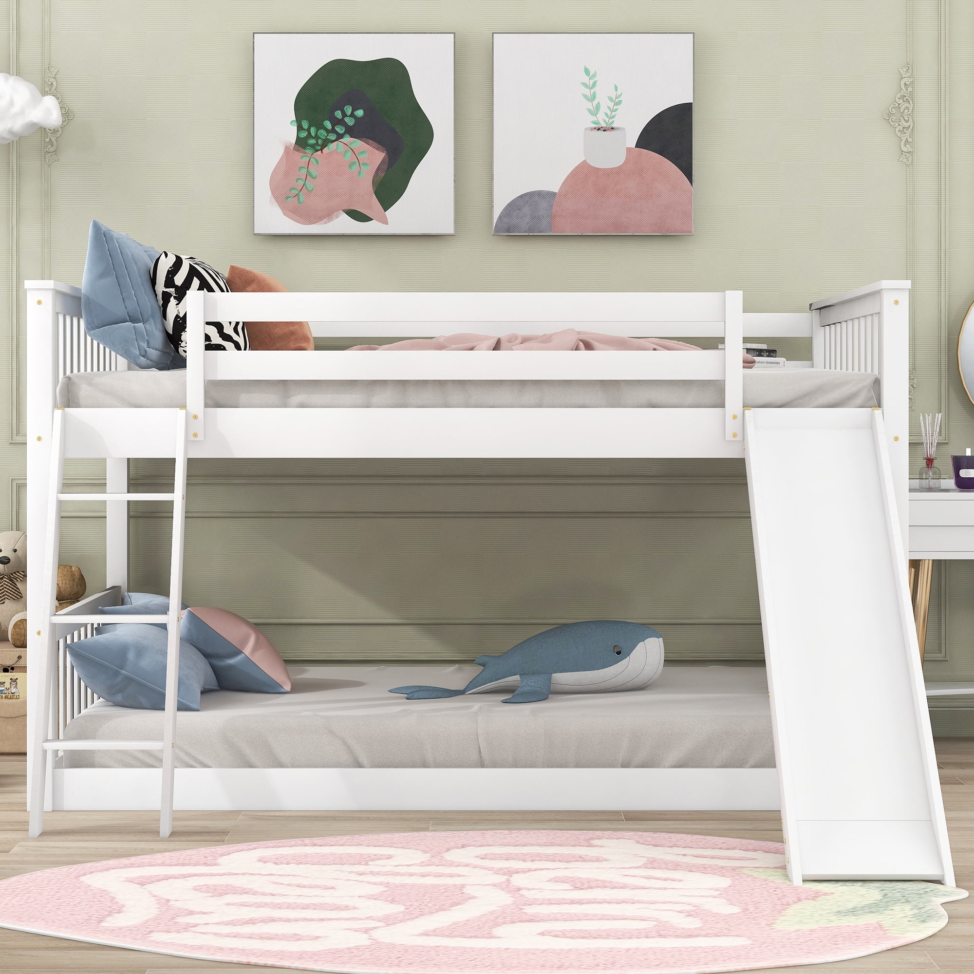 Cfowner Full Over Full Bunk Bed, Modern Low Bunk Bed for Kids, Toddler