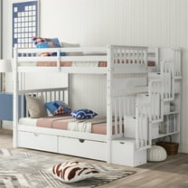Cfowner Full Over Full Stairway Bunk Bed with Shelves and 6 Storage Drawers, Wood Bunk Bed Frame Can be Divided into Two Beds