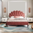 thumbnail image 1 of Cfowner Full Size Upholstered Platform Bed Frame with Flower Pattern Velvet Headboard, Bean Paste Red, 1 of 1