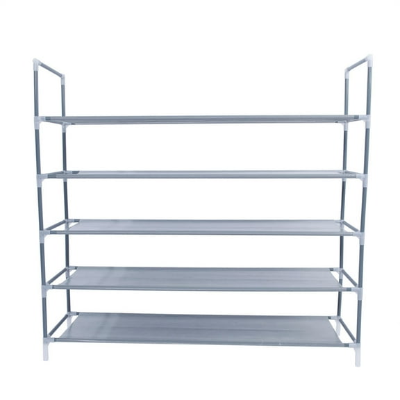 Cfowner Gray Shoe Shelf, Simple Assembly 5 Tiers Non-woven Fabric Shoe Rack with Handle
