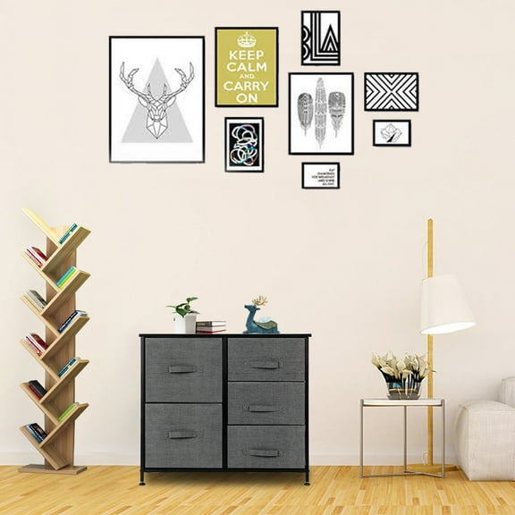 Cfowner Grey Dresser Organizer With 5 Drawers, Fabric Dresser Tower For Bedroom, Hallway, Entryway, Closets