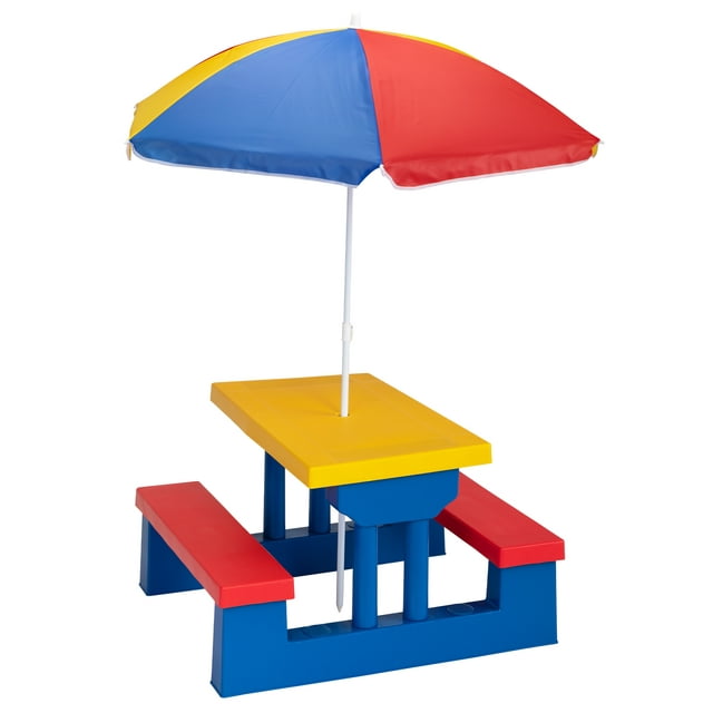 Cfowner Kids Picnic Table Set W/Removable Umbrella Indoor Outdoor Garden Patio