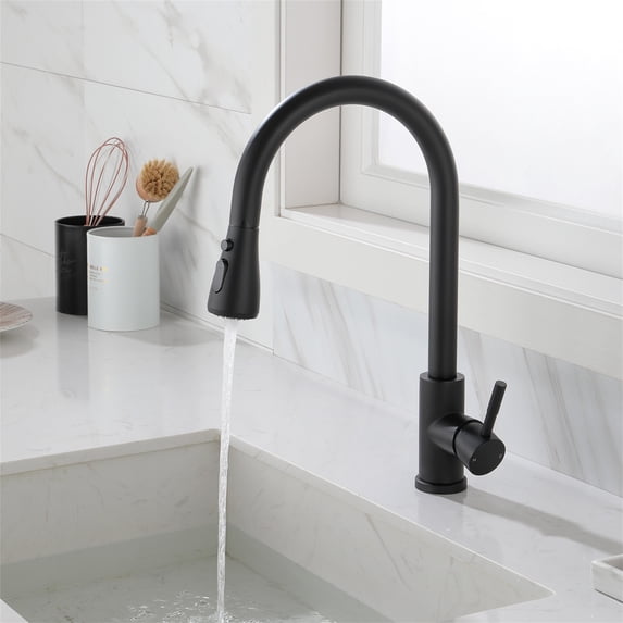 Cfowner Kitchen Faucet with Pull Down Sprayer, Commercial Kitchen Faucets for Bar Laundry, 360°Swivel Spout, Matte Black