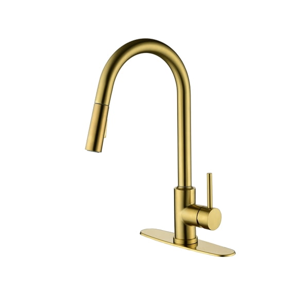 Cfowner Kitchen Faucet with Pull Down Sprayer, High Arc Single Handle Sink Faucet for Bar Laundry, 360°Swivel Spout, Gold