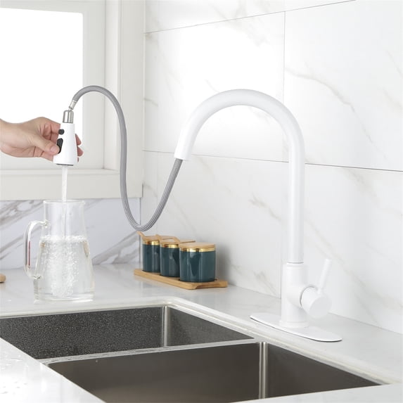 Cfowner Kitchen Faucet with Pull Down Sprayer, High Arc Single Handle Sink Faucet with Water Lines, Commercial Kitchen Faucets for Bar Laundry