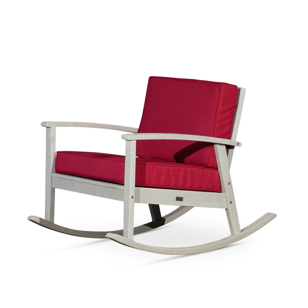 Cfowner Modern Accent Rocking Chair for Living Room/Bedroom/Nursery, Driftwood Gray Finish, Burgundy Cushions