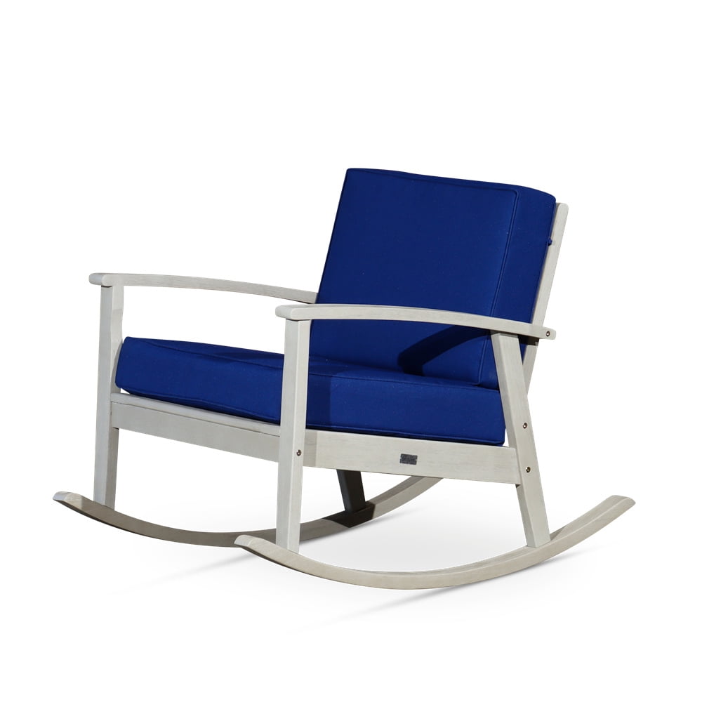 Cfowner Modern Accent Rocking Chair for Living Room/Bedroom/Nursery, Driftwood Gray Finish, Navy Cushions