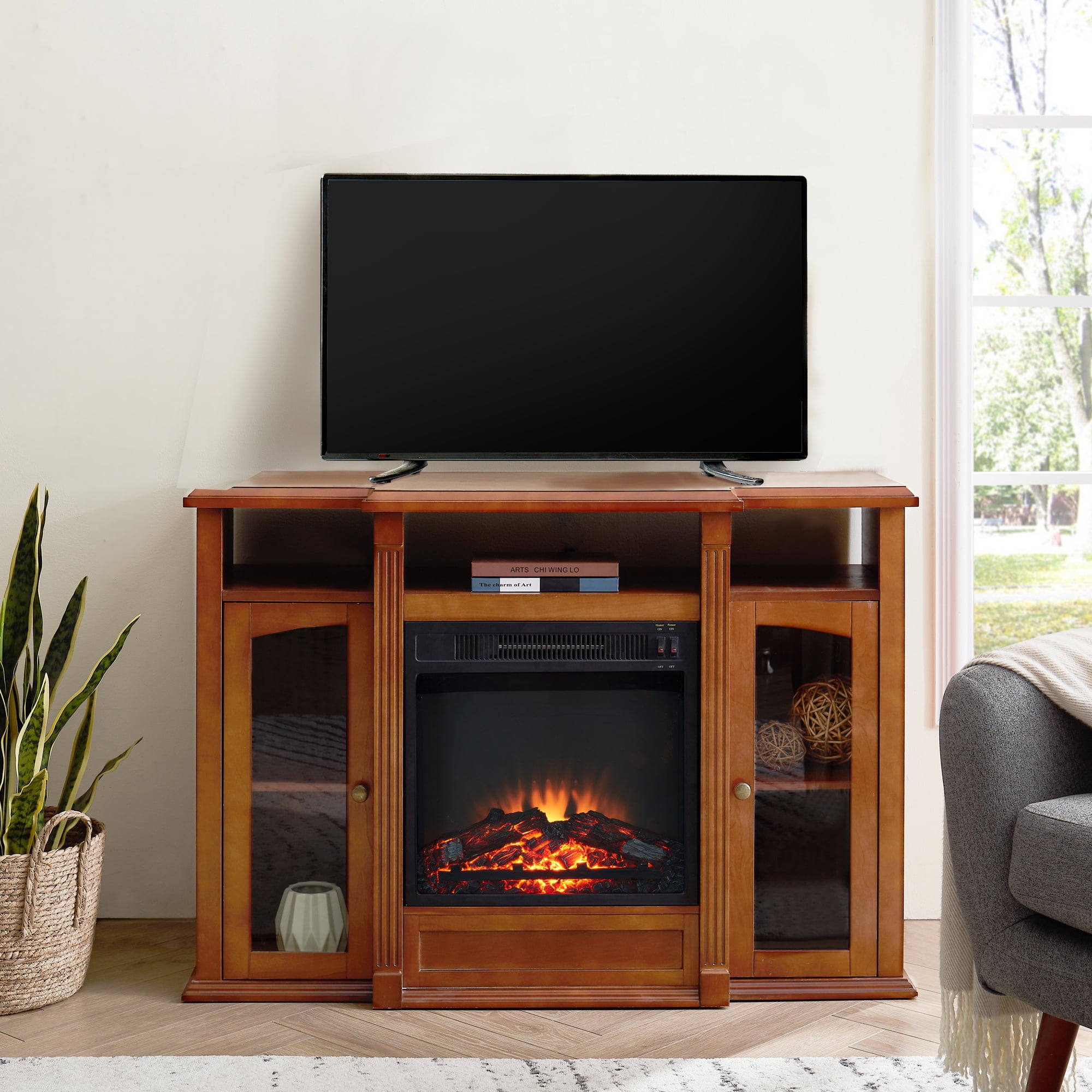 Cfowner Modern Electric Fireplace TV Stand, Wood TV Console Fit Up To ...